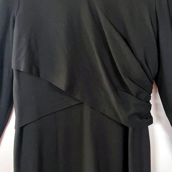 Lafayette 148 Midi Dress Black Size‎ 14 Black Ruched Classic Neutral Capsule - Picture 4 of 10
